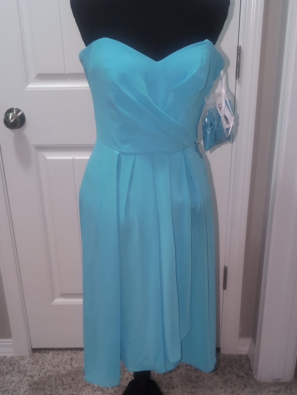 Social Bridesmaid Conservative Length Homecoming Dress Strapless Turquoise Sz 2
